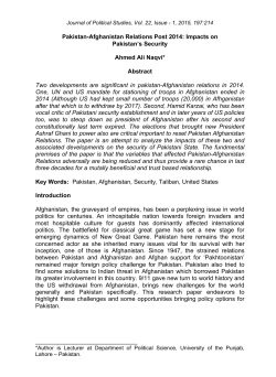 Pakistan‐Afghanistan Relations Post 2014