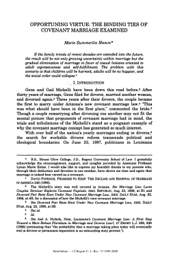 Opportuning Virtue: The Binding Ties of Covenant Marriage