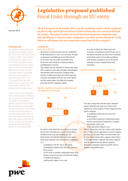 Legislative proposal published Fiscal Unity through an EU entity