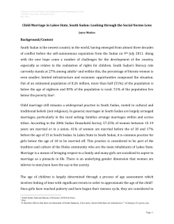 Child Marriage in Lakes State, South Sudan