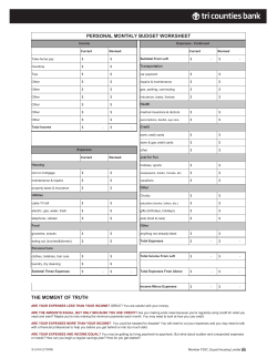 PERSONAL MONTHLY BUDGET WORKSHEET