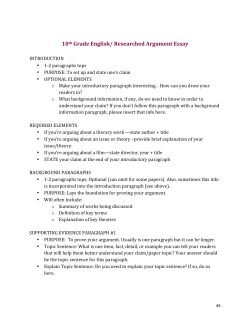 10th Grade English/ Researched Argument Essay