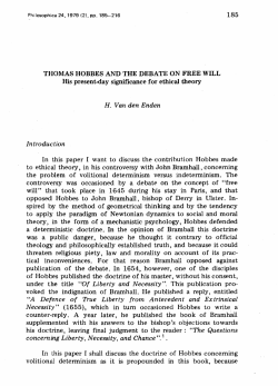 Thomas Hobbes and the debate on free will. His