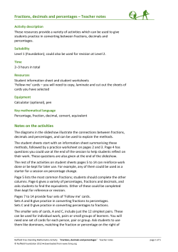 Fractions, decimals and percentages – Teacher notes Notes on the