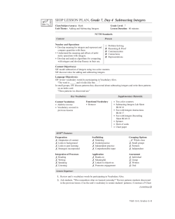 SIOP LESSON PLAN, Grade 7, Day 4 Subtracting Integers