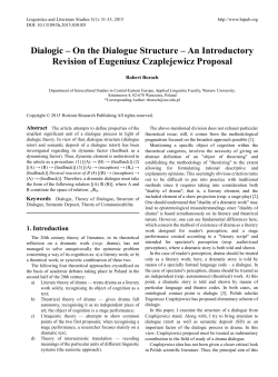 Dialogic &ndash; On the Dialogue Structure &ndash; An Introductory Revision of