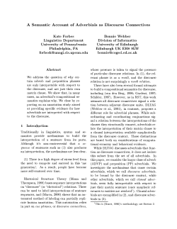 A Semantic Account of Adverbials as Discourse Connectives Kate
