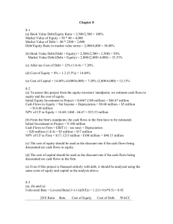 Chapter 8 8-1 (a) Book Value Debt/Equity Ratio = 2,500/2,500 = 100