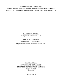 EMERGING PLAN ISSUES: THIRD PARTY PROTECTIONS