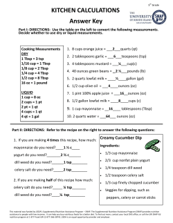 KITCHEN CALCULATIONS Answer Key