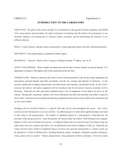 I-1 CHEM 2115 Experiment # 1 INTRODUCTION TO THE