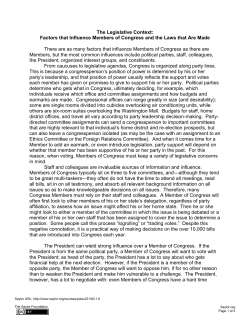 The Legislative Context: Factors that Influence Members of