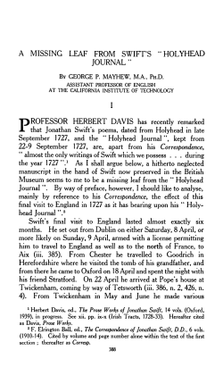 a missing leaf from swift`s " holyhead journal"