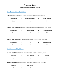 Topic 13 Formula Sheet - Surface Area and Volume