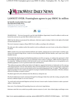 LAWSUIT OVER: Framingham agrees to pay SMOC $1 million