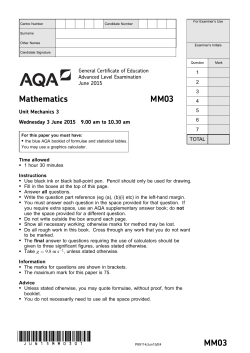A-level Mathematics Question paper Mechanics 3 June 2015