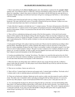 4th GRADE BOYS BASKETBALL RULES 1. Man to man defense for