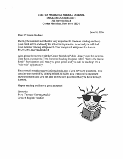 Grade 8 Summer Reading List - Center Moriches School District