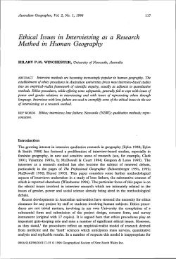 Ethical Issues in Interviewing as a Research Method in Human