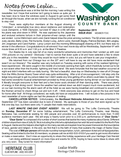 September 2015 - Washington County Bank