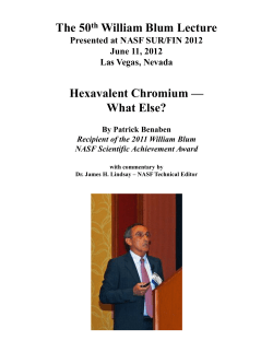 The 50th William Blum Lecture Hexavalent Chromium — What Else?