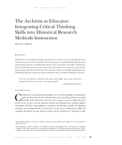 The Archivist as Educator: Integrating Critical Thinking Skills into