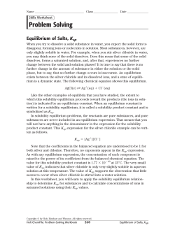 Equilibrium of Salts
