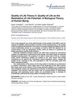 Quality of Life Theory II. Quality of Life as the Realization of Life