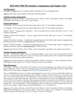 the Student Summer Assignments Supply List 2015