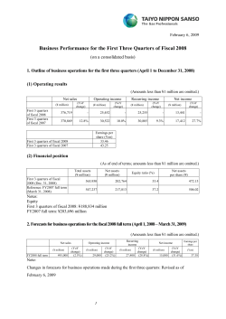 Business Performance for the First Three Quarters of Fiscal 2008