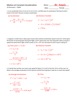 Motion at Constant Acceleration Mr. Kepple
