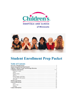 Student Enrollment Prep Packet Table of Contents