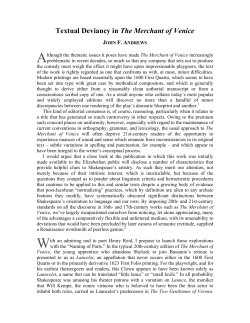 Textual Deviancy in The Merchant of Venice