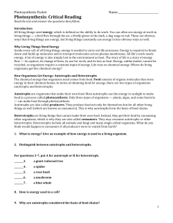 Photosynthesis: Critical Reading