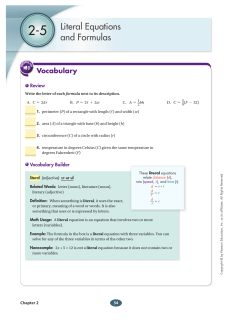 Literal Equations and Formulas