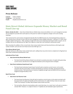State Street Global Advisors Expands Money Market and Bond Fund