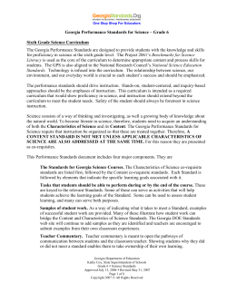Georgia Performance Standards for Science &ndash; Grade 6 Sixth Grade