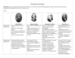 Revolutionary War Figures Directions: Use your textbook and