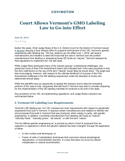 Court Allows Vermont`s GMO Labeling Law to Go into Effect
