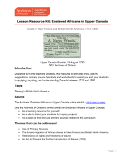 Lesson Resource Kit: Enslaved Africans in Upper Canada