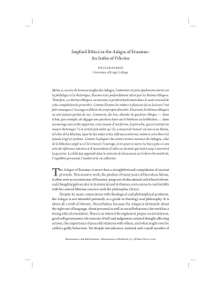 Implied Ethics in the Adagia of Erasmus: An Index of Felicitas