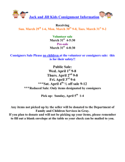 Jack and Jill Kids Consignment Information Public Sale: Wed. April 1