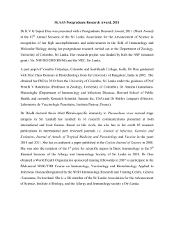 SLAAS Postgraduate Research Award, 2011 Dr K V G Sajani Dias