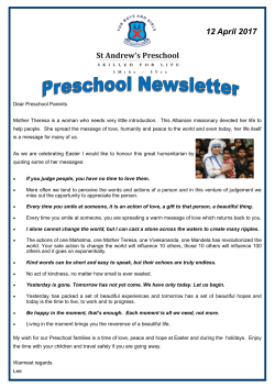 Preschool Newsletter Week 12 &ndash; Term 1