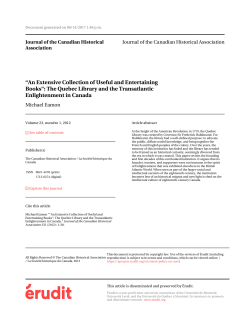 The Quebec Library and the Transatlantic Enlightenment in