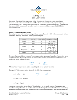 Activity 151-1 Unit Conversions