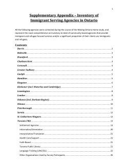 Supplementary Appendix &ndash; Inventory of Immigrant Serving