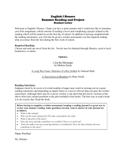 English I Honors Summer Reading and Project Student