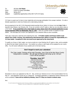 CL2N 4-H Camp Teen Leader Application