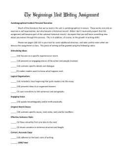 Autobiographical Incident Personal Narrative Much of the literature